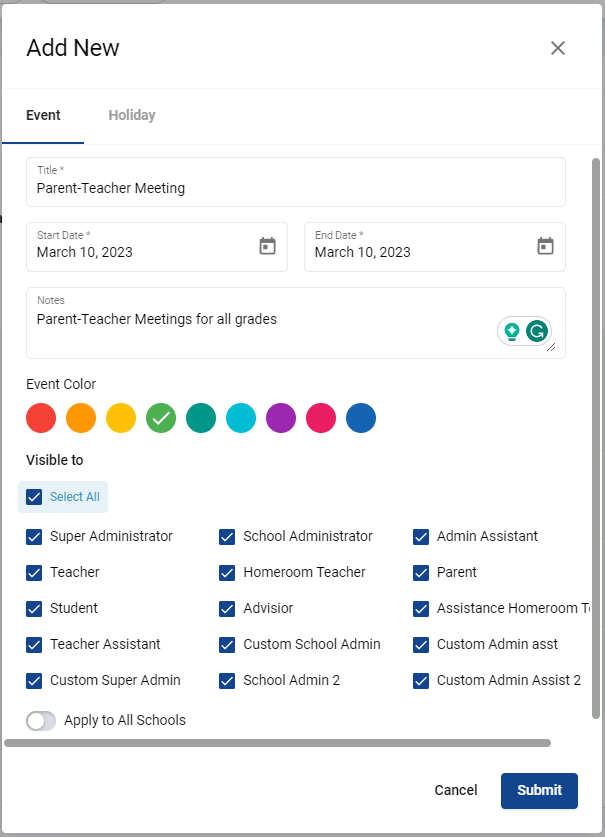 School system screen